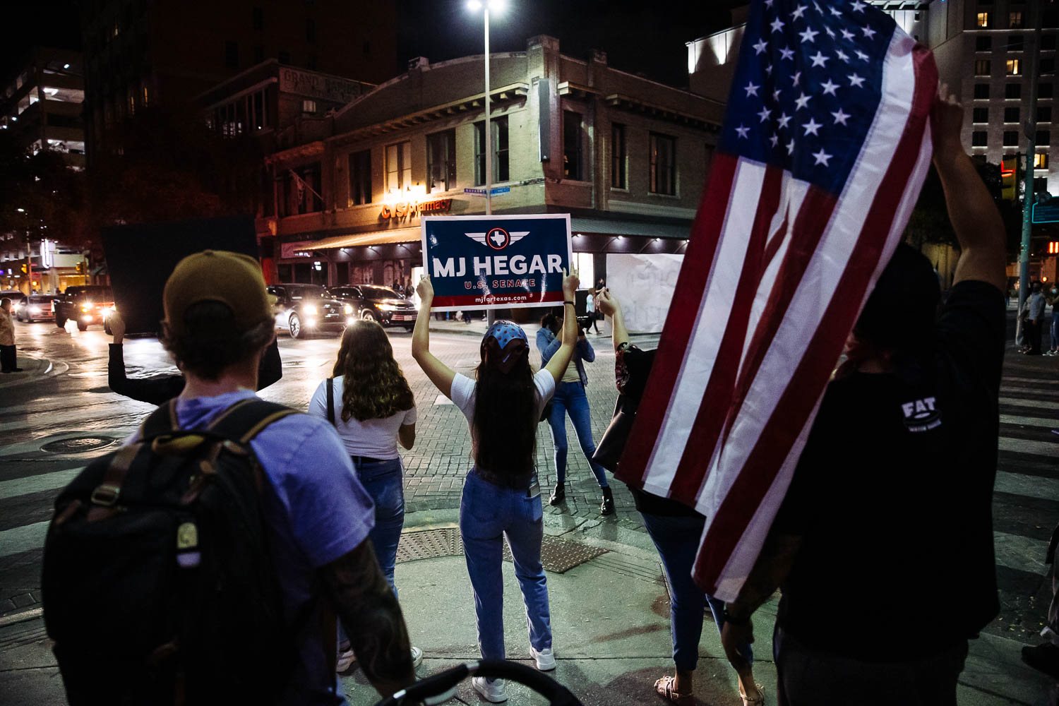 Supporters take to the streets in downtown San Antonio to celebrate President-elect Joe Biden and Vice President-elect Kamala Harris. Photo by Chris Stokes | Heron contributor