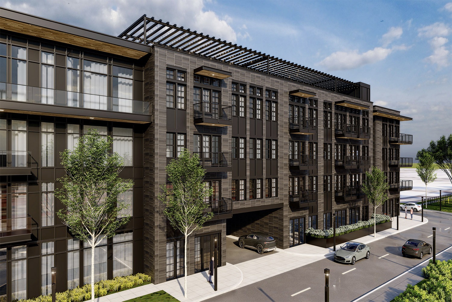 Vaquero Ventures of Fort Worth is planning to build a 340-unit apartment building at 1220 E. Commerce St. in east downtown. Renderings to be considered by the HDRC on Jan. 19, 2022. Courtesy Merriman Anderson Architects