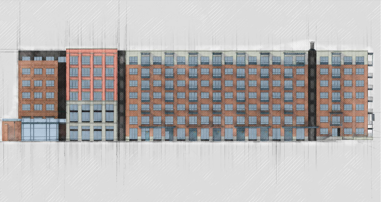 The Elmira Apartments, 1126 E. Elmira St., is a 265-unit, 7-story apartment complex with structured parking, and ground floor live-work units and retail, proposed by Silver Ventures. Courtesy Don B. McDonald Architect