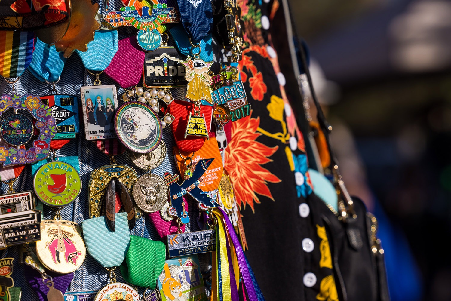Fiesta medal sash at Fiesta Fiesta at Hemisfair, San Antonio, TX, on Thursday, March 31, 2022. Photo by Chris Stokes | Heron contributor