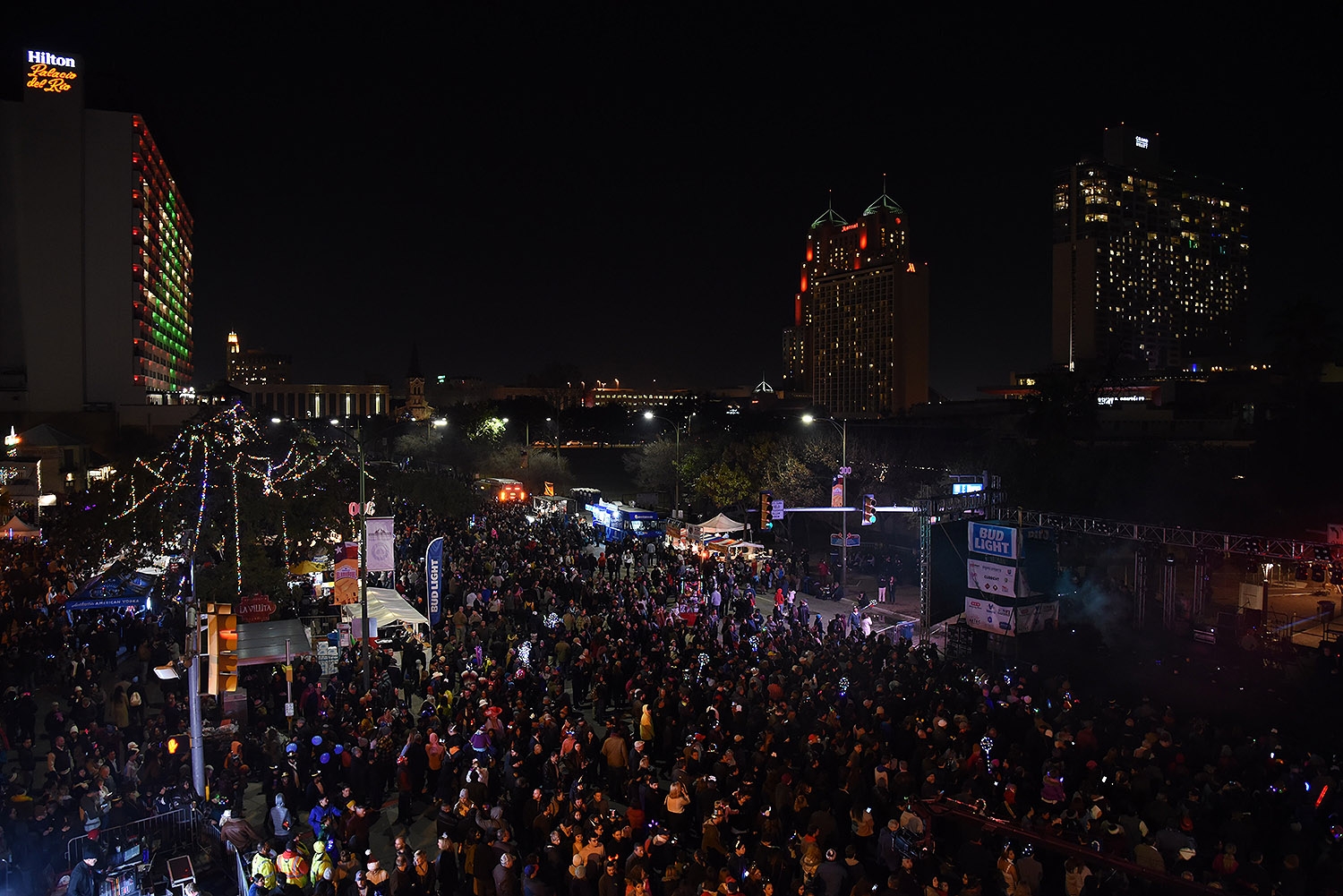 Thousands of people pack Alamo Street in front of Hemisfair in anticipation of the fireworks on Dec. 31, 2018. <em><b>Photo by V. Finster | Heron</b></em>