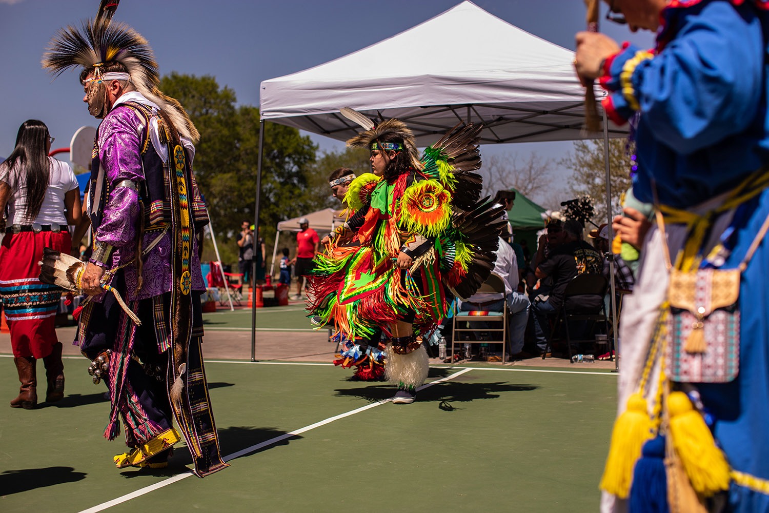 Robby Soto dances to the drums at a Native American Fiesta Pow Wow at Mission County Park #2, San Antonio, Texas. Photo by Kaylee Greenlee Beal | Heron contributor