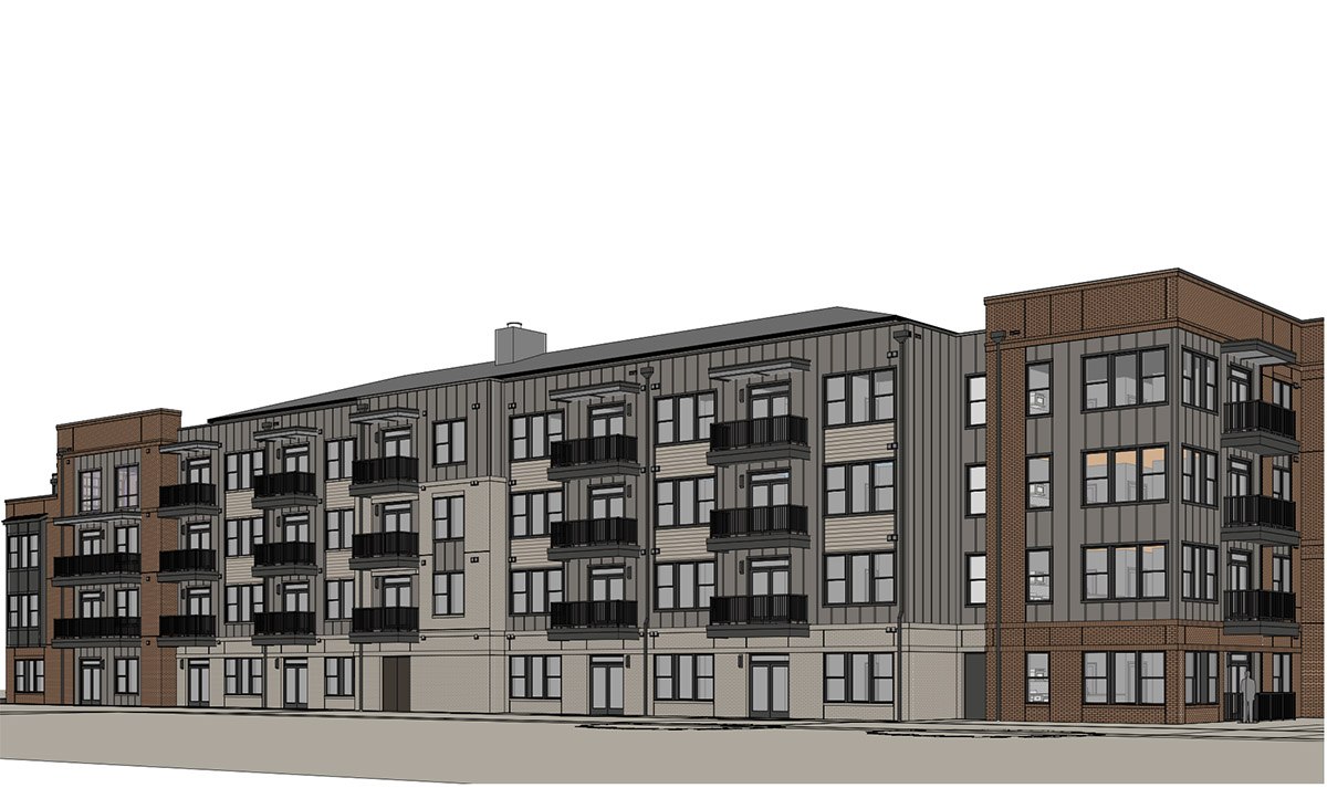 Renderings shows a 310-unit apartment development at 400 Probandt St. planned by Austin developer OHT Partners. HDRC rendering May 2022. Rendering by Davies Collaborative