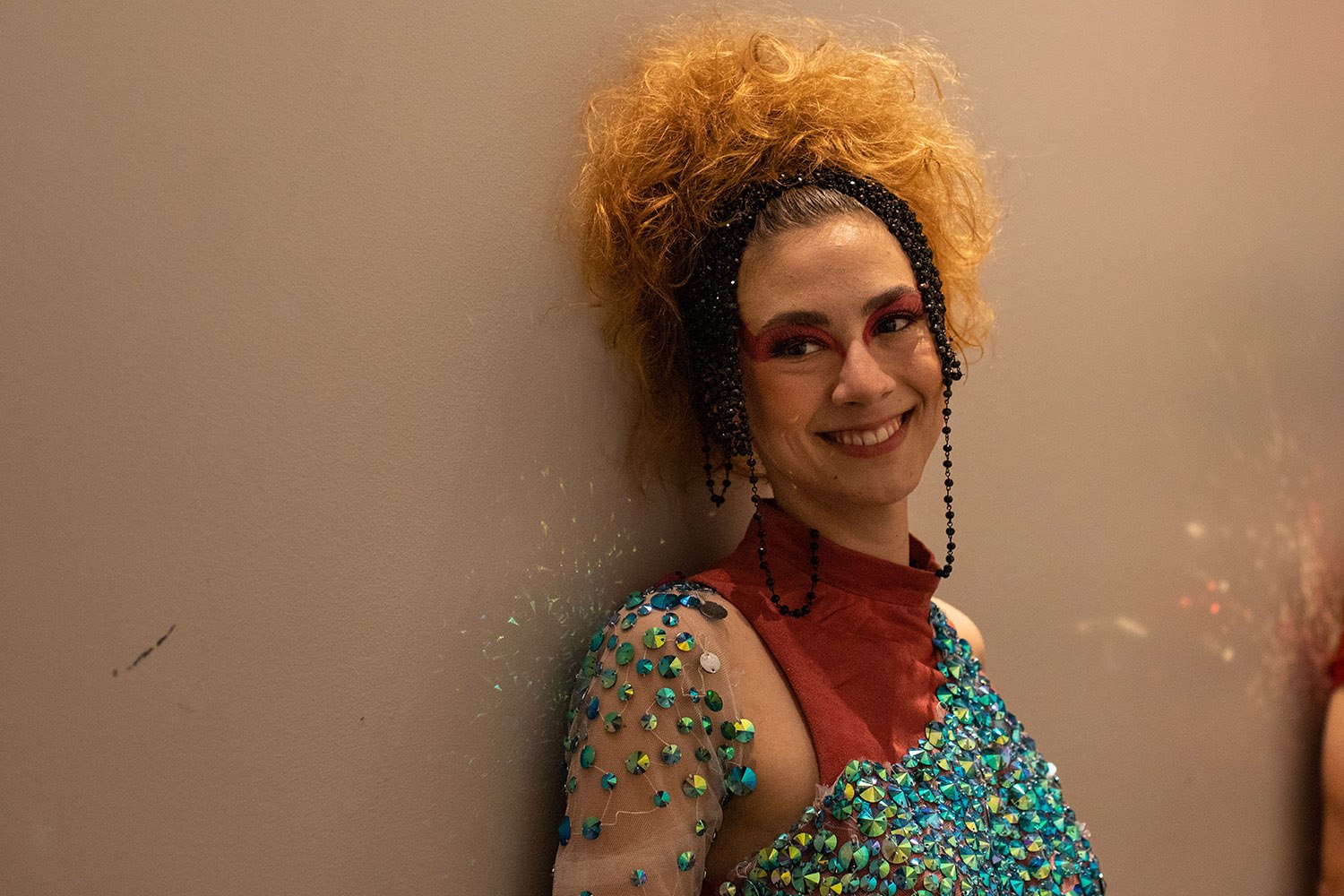Cana Leonard waits backstage before the start of a fashion show at the WEBB Party on Friday night, April 1, 2022, at the Aztec Theater in downtown San Antonio, Texas. Photo by Kaylee Greenlee Beal | Heron contributor