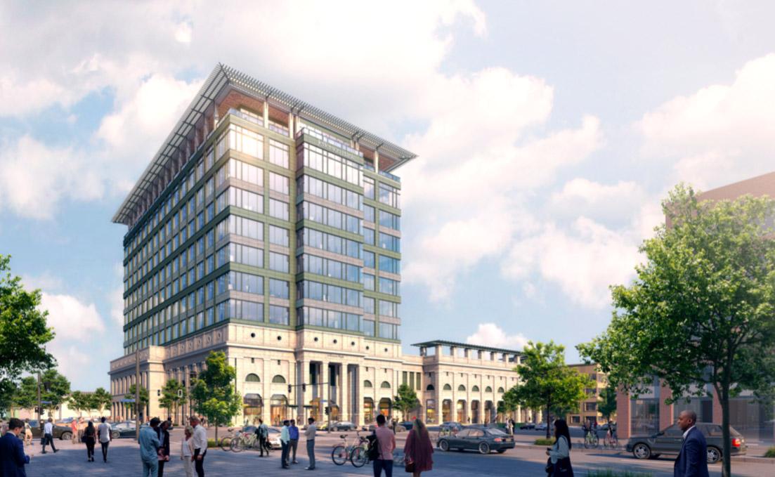 Rendering of 13-story Jefferson Bank headquarters building to be located at 1900 Broadway. Rendering reviewed by HDRC Dec. 18, 2019. Courtesy Don B. McDonald, Architect