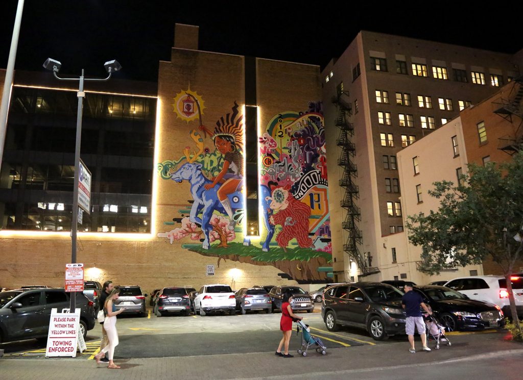 "The Last Parade" by muralist Rudy Herrera is on display on the side of the Kress building, on the 300 block of East Houston Street.