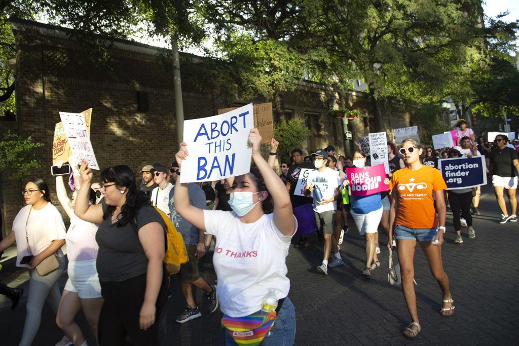 A few thousand took to the streets of downtown San Antonio early Friday, June 24, 2022, in protest of the U.S. Supreme Court's decision to overturn Roe v. Wade, the 1973 landmark abortion decision. Trigger abortion bans immediately took effect in at least eight states, with more states expected to do the same in the coming days. The rally and march in San Antonio was organized by Mujeres Marcharán Coalition and started at the federal courthouse on West Nueva Street.