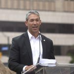 Mayor Ron Nirenberg speaks at a ground breaking ceremony for 300 Main, the 32-story apartment tower on the northeast corner North Main Avenue and East Travis Street on Thursday, April 21, 2022, in downtown San Antonio, Texas.
