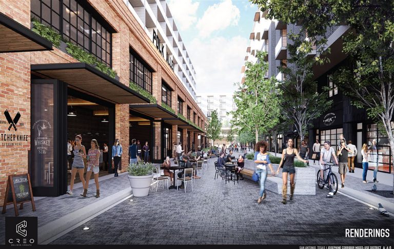 A 1,000-unit apartment development, spread across four parcels, is being proposed for West Josephine Street near North St. Mary's Street by developer Jake Harris in San Antonio, Texas. This is Polk Street, between West Josephine and West Grayson.